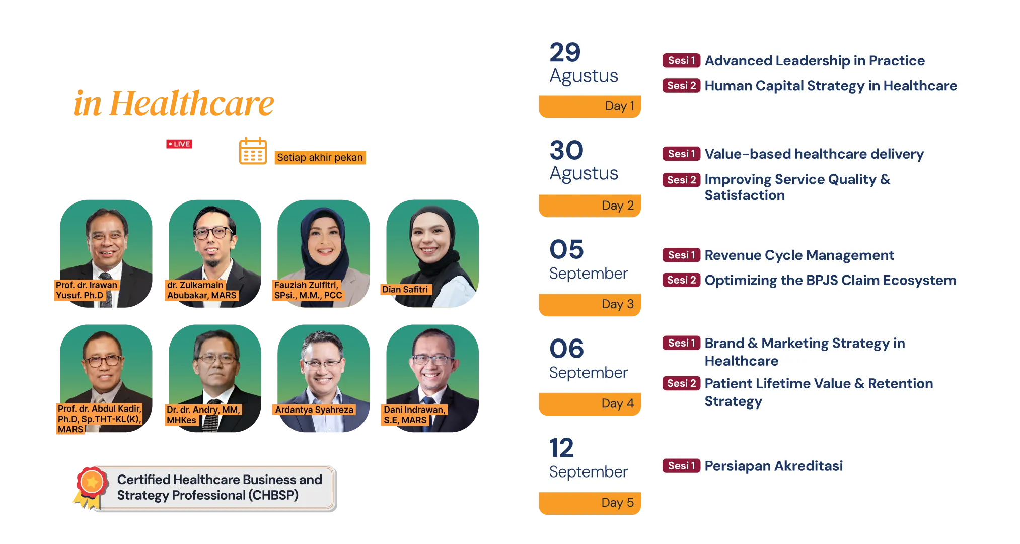 Jadwal Acara Mini MBA in Healthcare